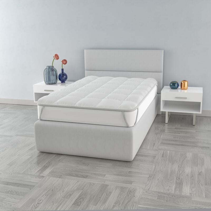 foto del prodotto topper fancy trapuntato con elastici, bianco, singolo 80x195cm