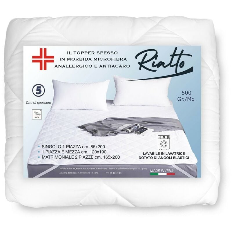 foto del prodotto topper rialto per materasso in microfibra 500 grammi al metro correttore trapuntato spessore 5 cm. anallergico made in italy matrimoniale 2 piazze