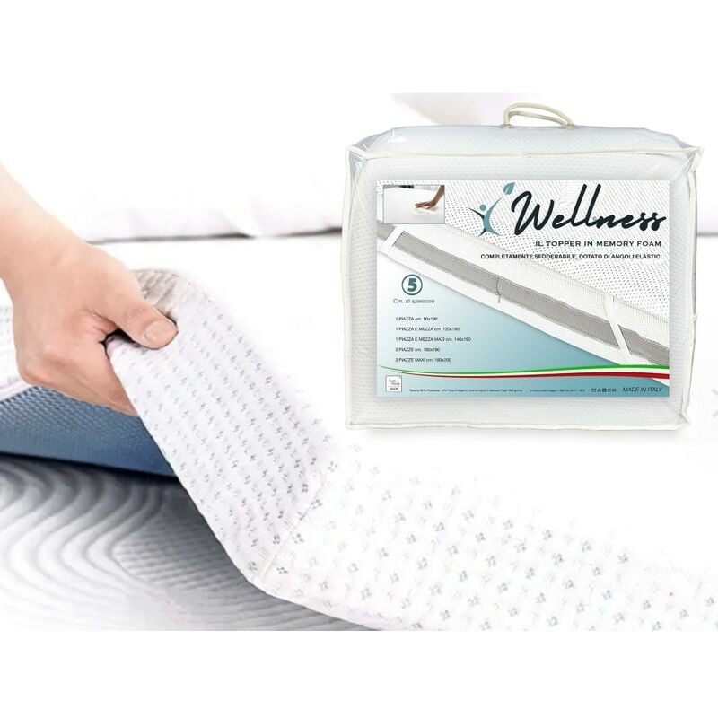 foto del prodotto topper wellness per materasso correttore in memory foam hd spessore 5 cm. anallergico e sfoderabile made in italy matrimoniale cm. 160x190