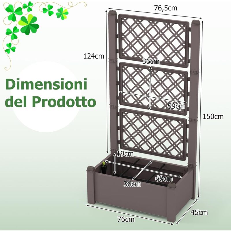 foto del prodotto torana goplus letto da giardino rialzato con traliccio, fioriera autoinnaffiante con pannelli a graticcio, foro di drenaggio, indicatore di livello