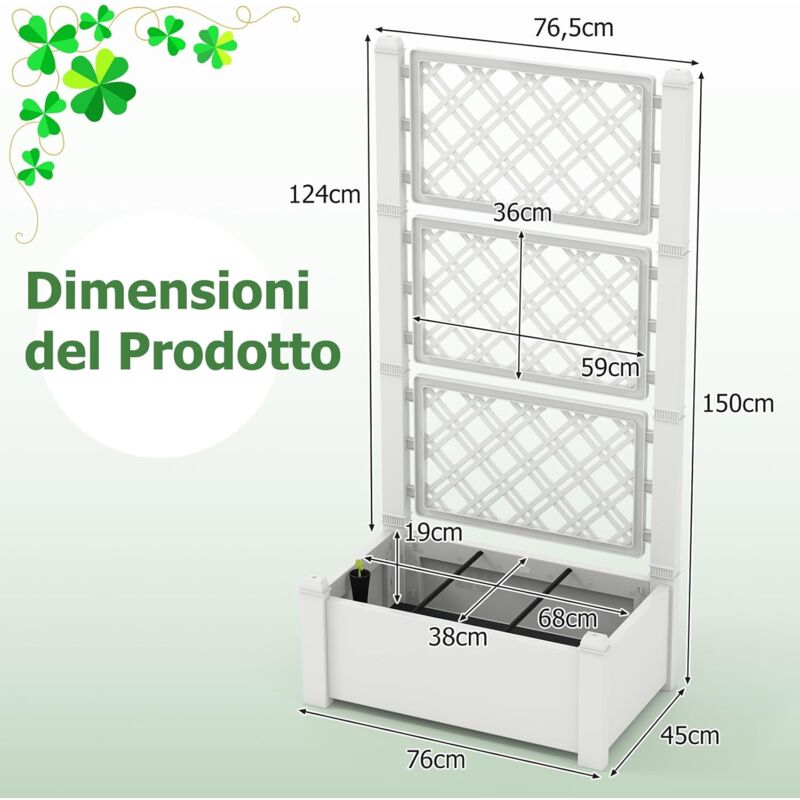 foto del prodotto torana goplus letto da giardino rialzato con traliccio, fioriera autoinnaffiante con pannelli a graticcio, foro di drenaggio, indicatore di livello