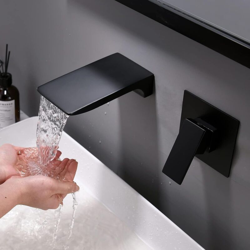foto del prodotto torana miscelatore per doccia rubinetto per bagno a parete rubinetto per lavabo a parete per bagno nero rubinetto per cascata a parete in ottone