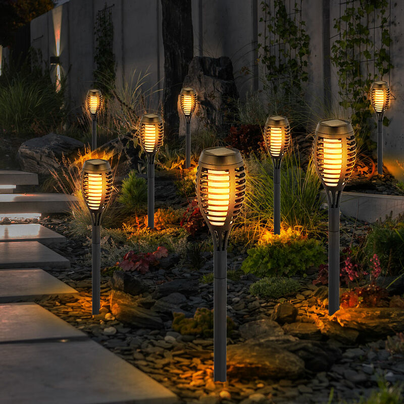 foto del prodotto torce solari a led per esterni sfarfallio balcone decorazione da giardino lampade plug in torcia solare da giardino, plastica nera, effetto fuoco