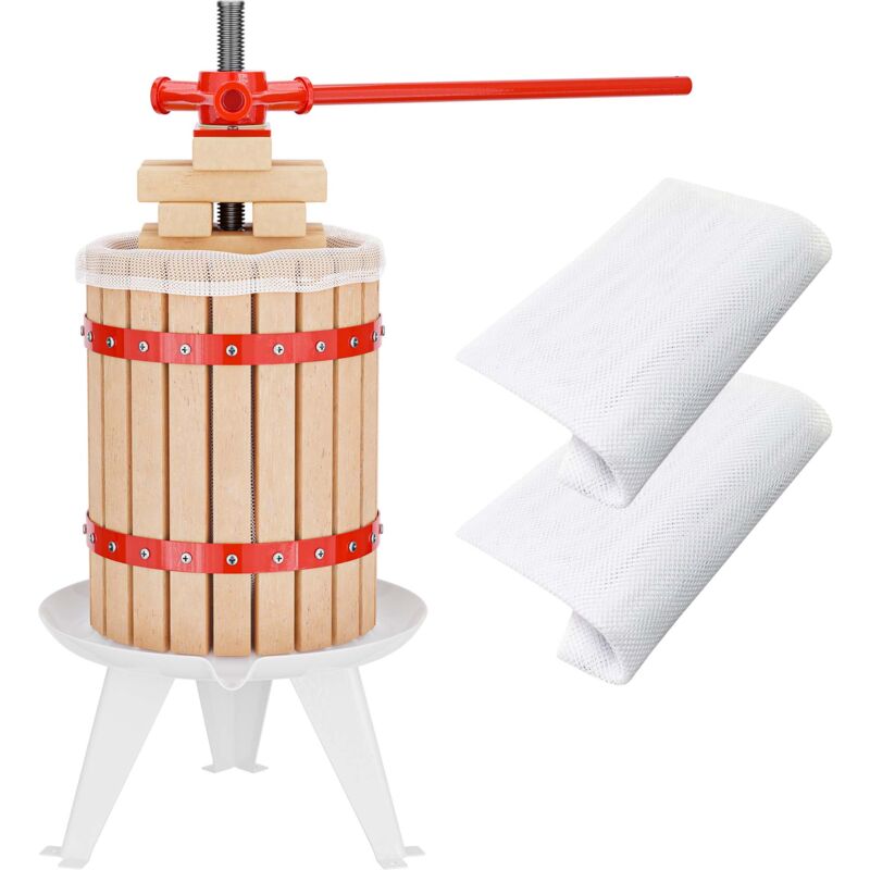 foto del prodotto torchio frutta da 6 l con gabbia in legno e 3 sacchi di spremitura, torchio a leva wiltec