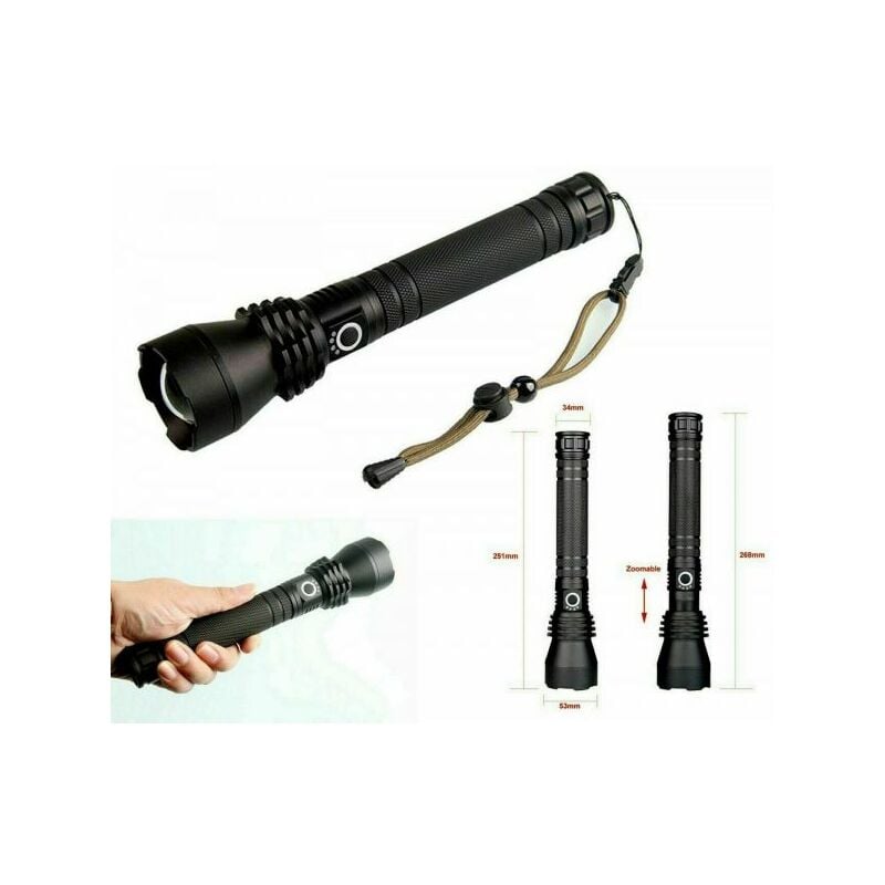 foto del prodotto torcia 80000w ricaribile a led cree con zoom doppia batteria bl x82 p50