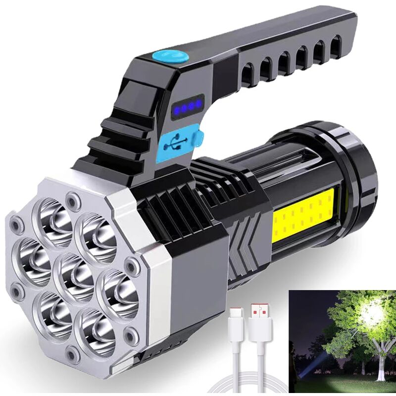 foto del prodotto torcia a led cob ad alta potenza 7 torcia portatile da esterno ricaricabile usb 1 batteria incorporata