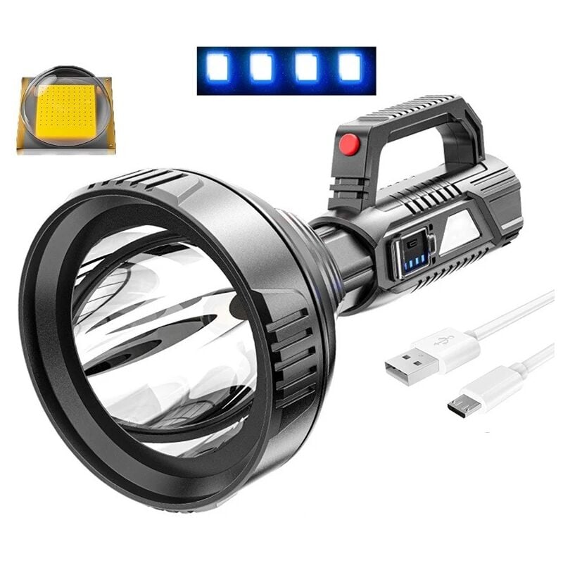 foto del prodotto torcia a led, faro portatile usb a ricarica rapida con display smart power