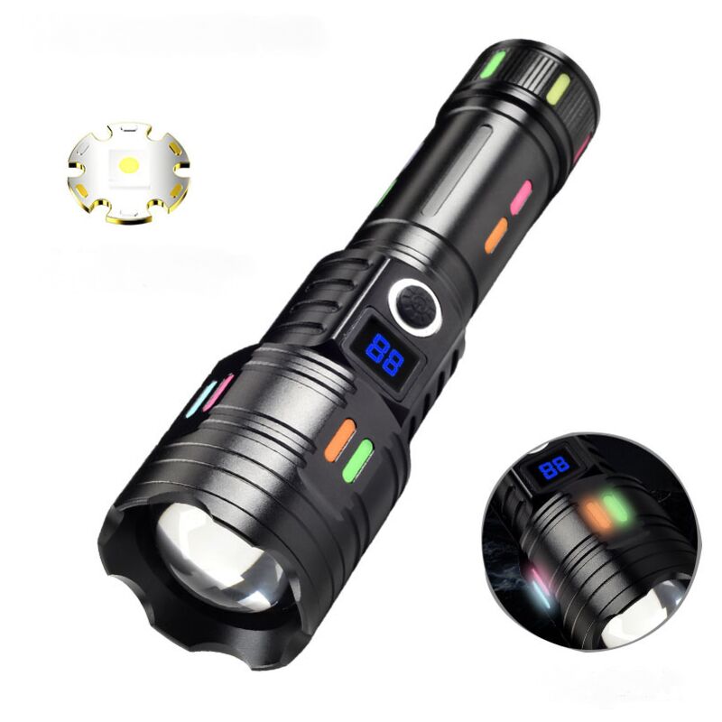 foto del prodotto torcia a led, m1 potente torcia ricaricabile con 4 modalit e zoom 3 lenti colorate mini torcia a batteria per campeggio escursionismo emergenza,