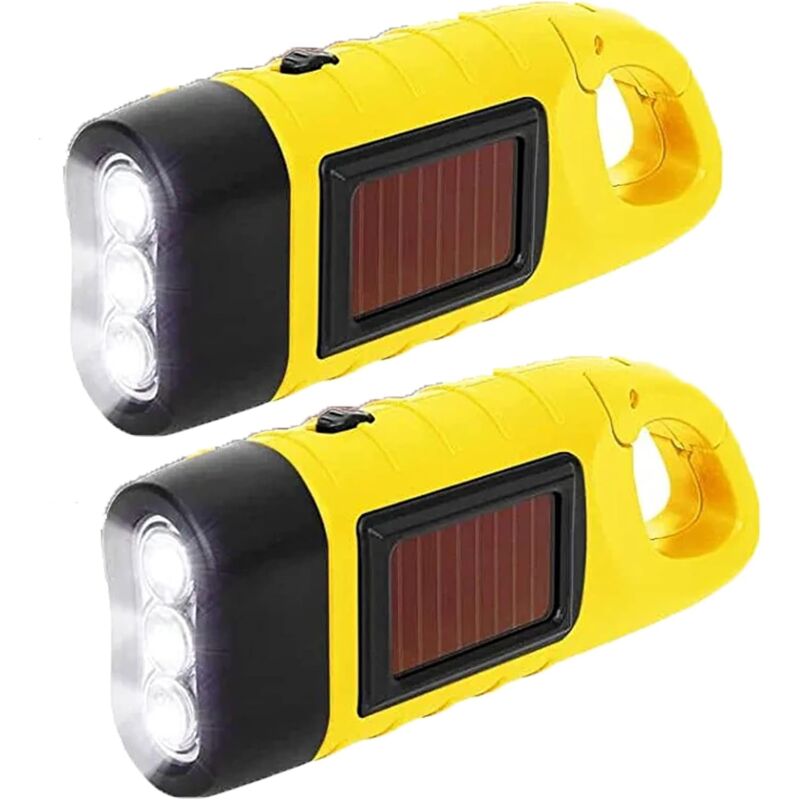 foto del prodotto torcia a manovella, confezione da 2, torcia solare a led, torcia a manovella, torcia dinamo impermeabile a led ricaricabile, per sport all aria