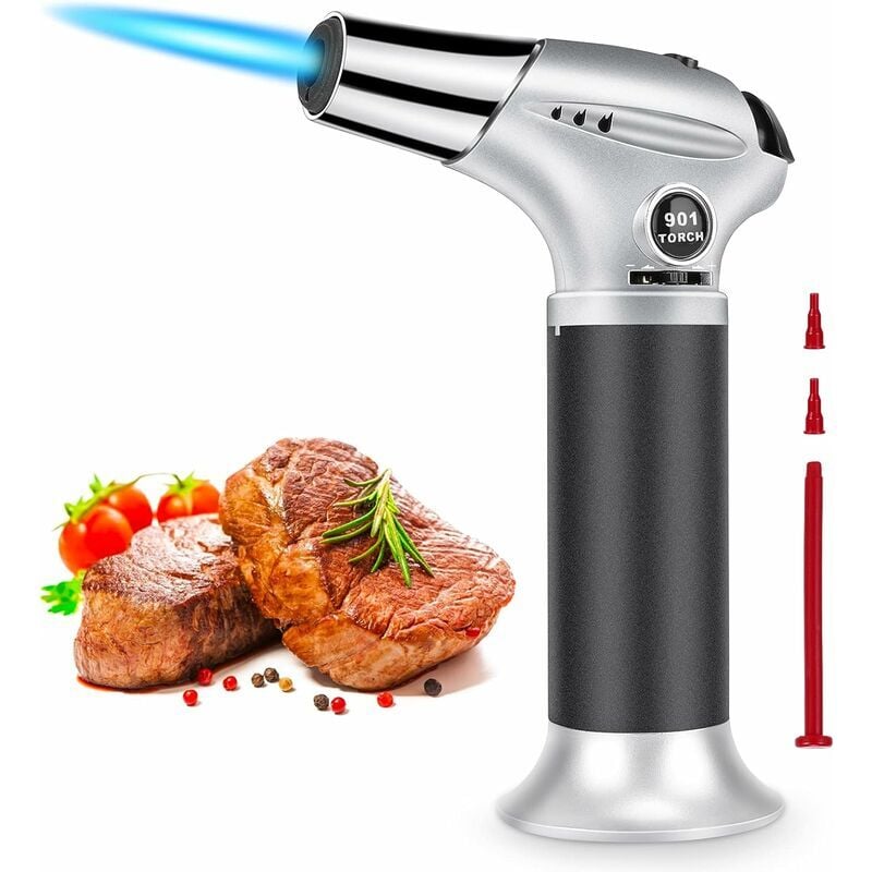 foto del prodotto torcia da cucina, accendino torcia regolabile e ricaricabile con blocco di sicurezza per cr me br l e, barbecue, cottura, saldatura, gas butano non