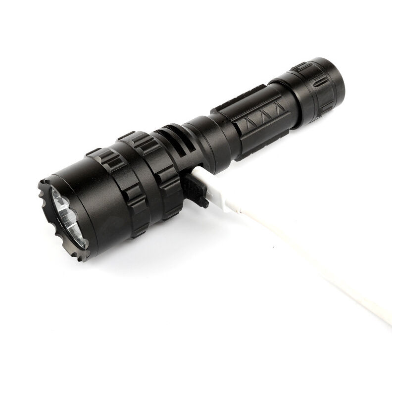 foto del prodotto torcia elettrica l2 in lega di alluminio per esterni, ricaricabile tramite usb, luce concentrata e lunga durata