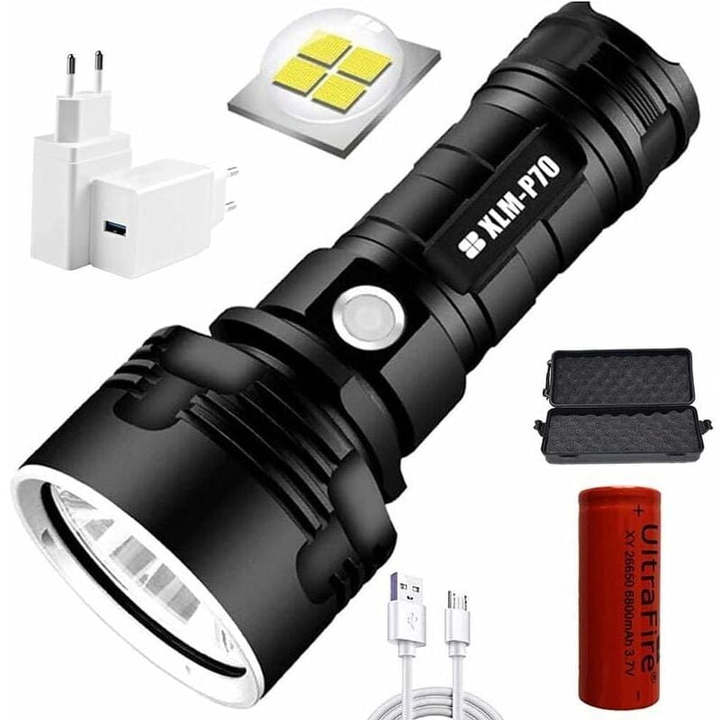foto del prodotto torcia elettrica p70, 30.000 100.000 lumen, led ad alta potenza, ultra luminosa, impermeabile, la torcia xlm p70 da 50 w pi potente con 3 modalit 