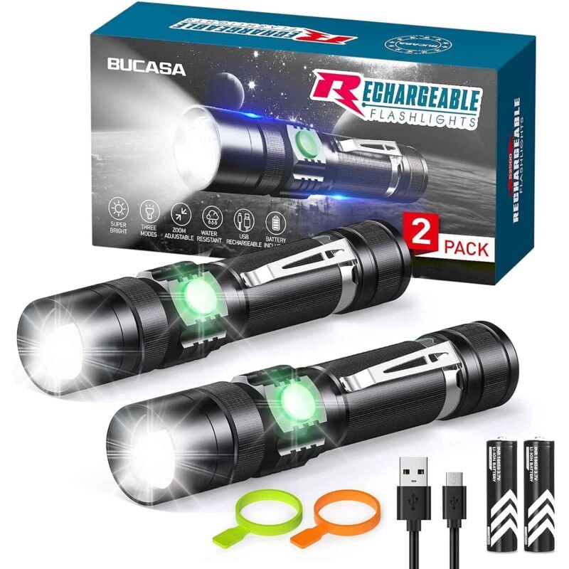 foto del prodotto torcia elettrica ricaricabile tramite usb, 2 confezioni di torcia elettrica a led ultra potente in alluminio con clip e zoom, ip65 impermeabile 4