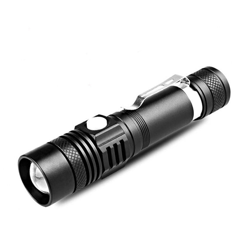 foto del prodotto torcia elettrica ricaricabile tramite usb 3 modalit di illuminazione zoomabile per campeggio domestico, escursionismo, emergenza