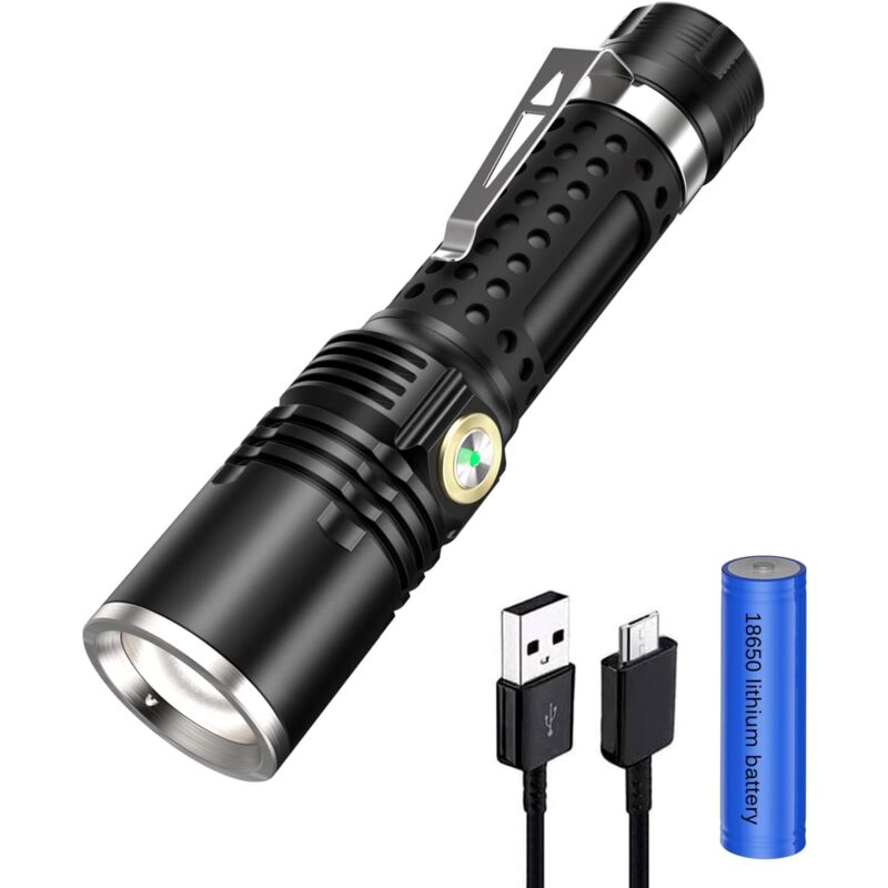 foto del prodotto torcia impermeabile, zoomabile, super potente, ricaricabile con 3 modalit 