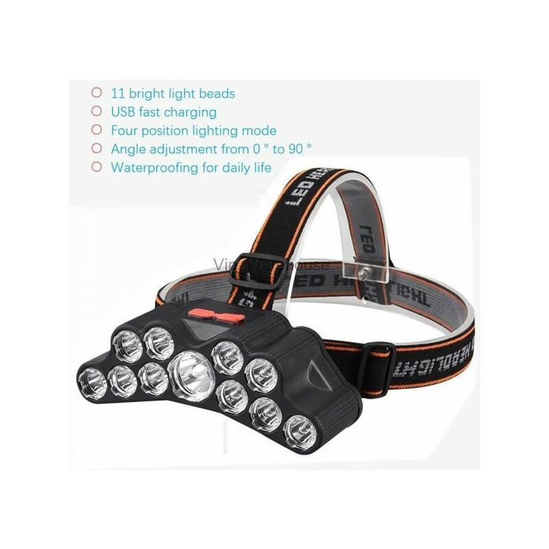 foto del prodotto torcia lampada frontale led ricaricabile 11 led 4 modalita . art.jk 011