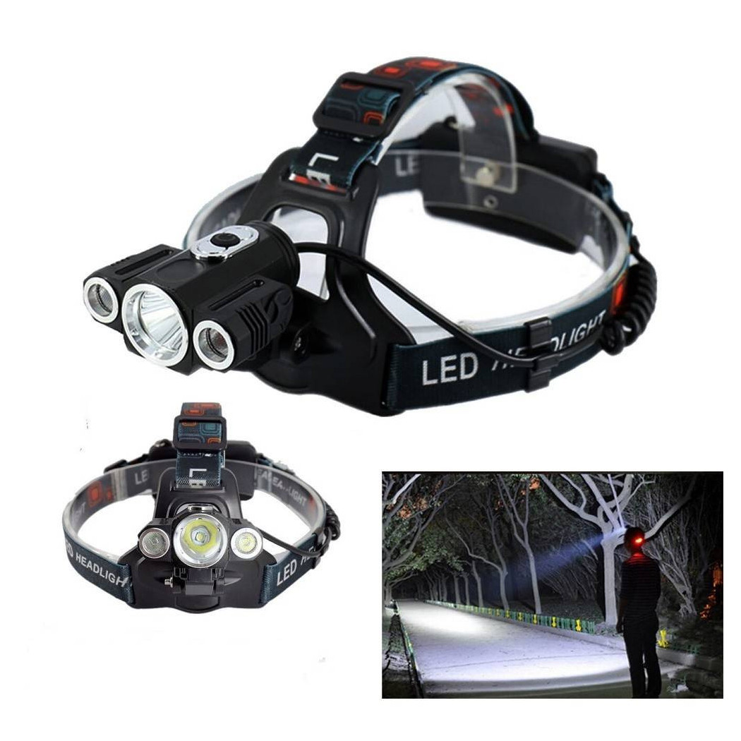 foto del prodotto torcia lampada frontale led ricaricabile 3led 5000 lumen cree t6 100mt 180 1825 trade shop traesio