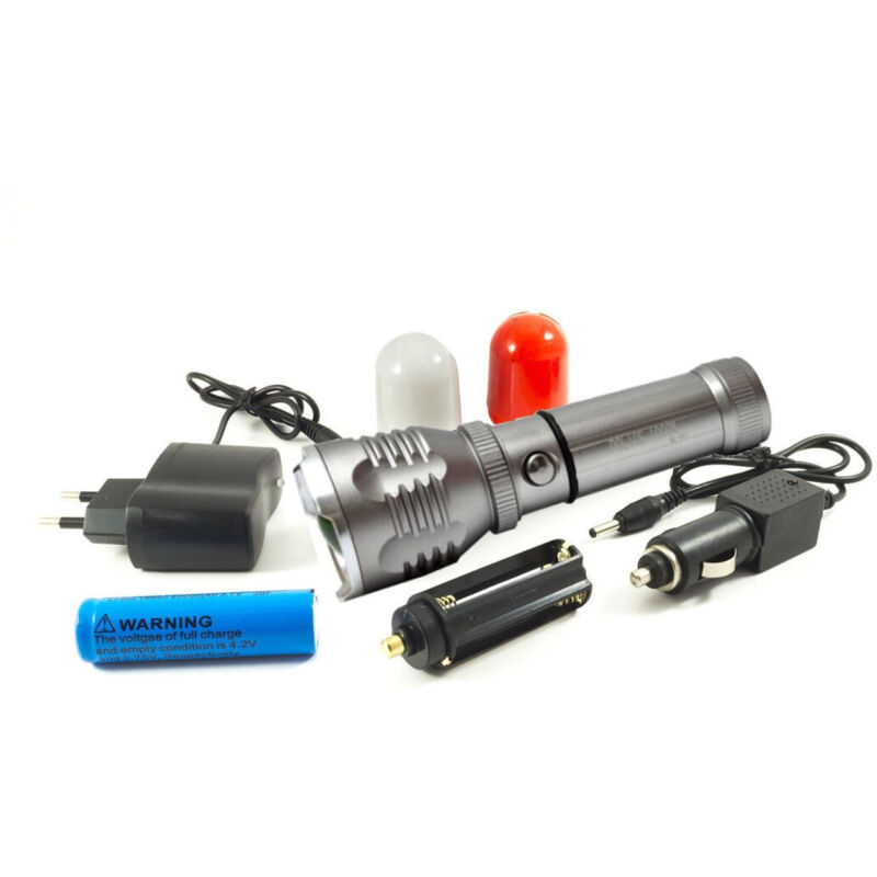 foto del prodotto torcia lampada led 3w ricaricabile zoom flash luce strobo 2 diffusori bl-901 - - trade shop traesio