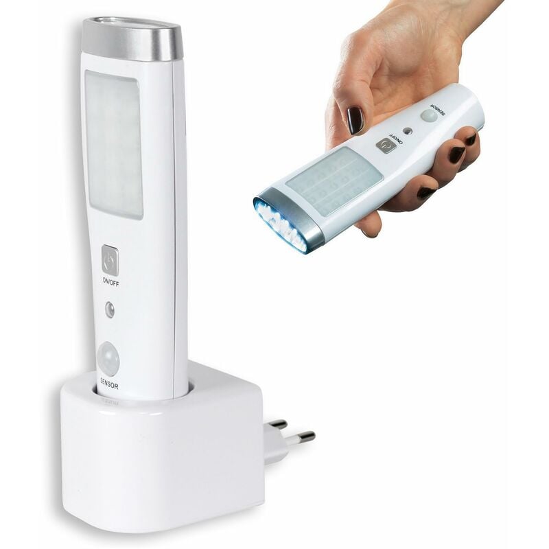 foto del prodotto torcia, lampada pilota led con rilevatore di presenza angolo di rilevamento 60 15 led ricaricabile in presa elettrica batteria 3,7v 15cm