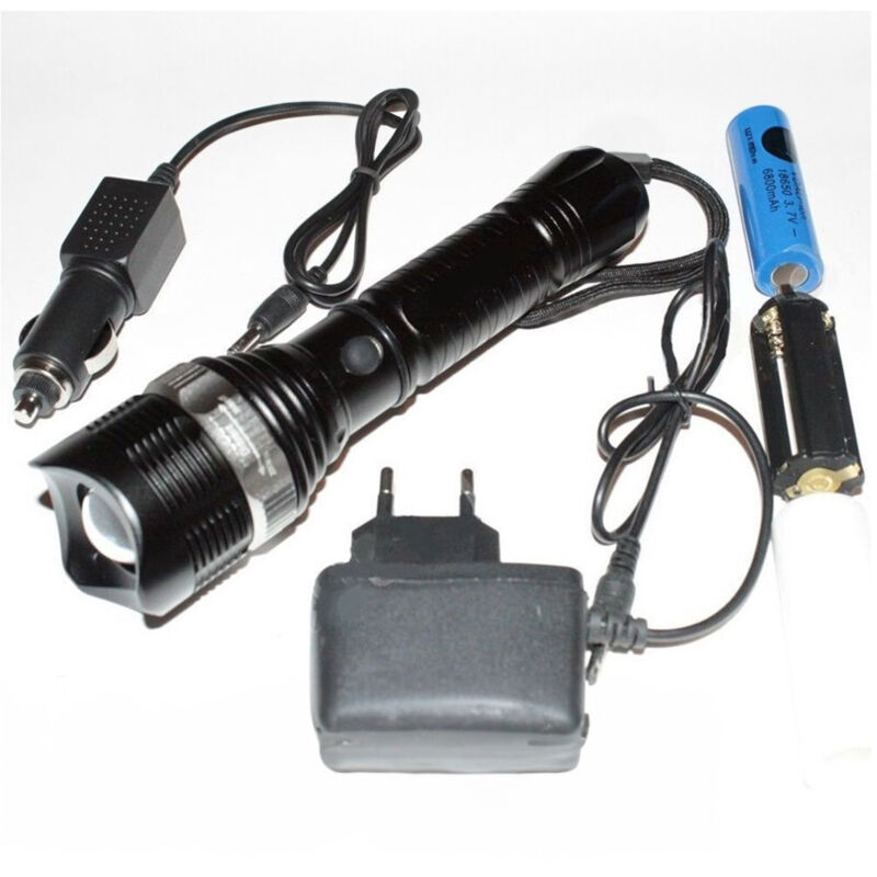 foto del prodotto torcia led alluminio 15000 w ricaricabile 3.7v con segnalatori di emergenza trade shop traesio