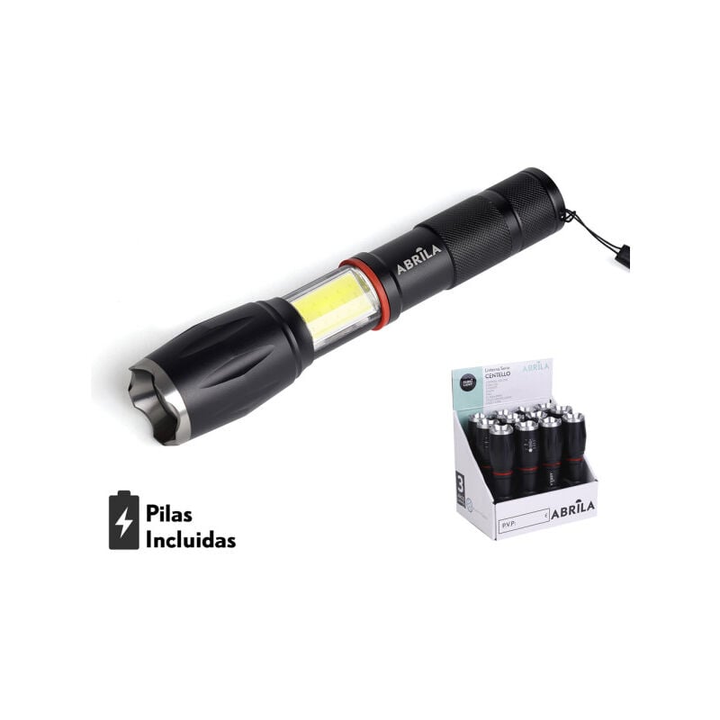 foto del prodotto torcia led centello nero 5lm cob zoom ip44 300lm magnete e impugnatura 15,5 18,6x3,8x3,8 cm 3xaaaaa