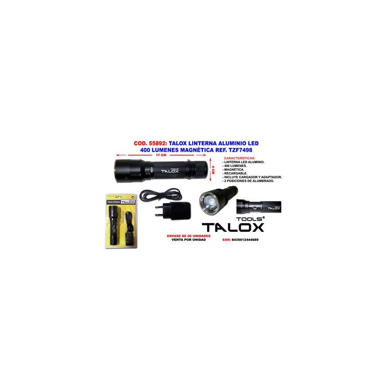 foto del prodotto torcia led ricaricabile in alluminio talox 400 lumen magnetica