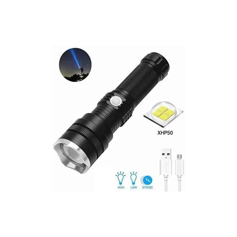 foto del prodotto torcia led ricaricabile, super luminosa xhp50 1800 lumen torcia tattica zoomable 3 modalit torcia impermeabile per campeggio escursionismo