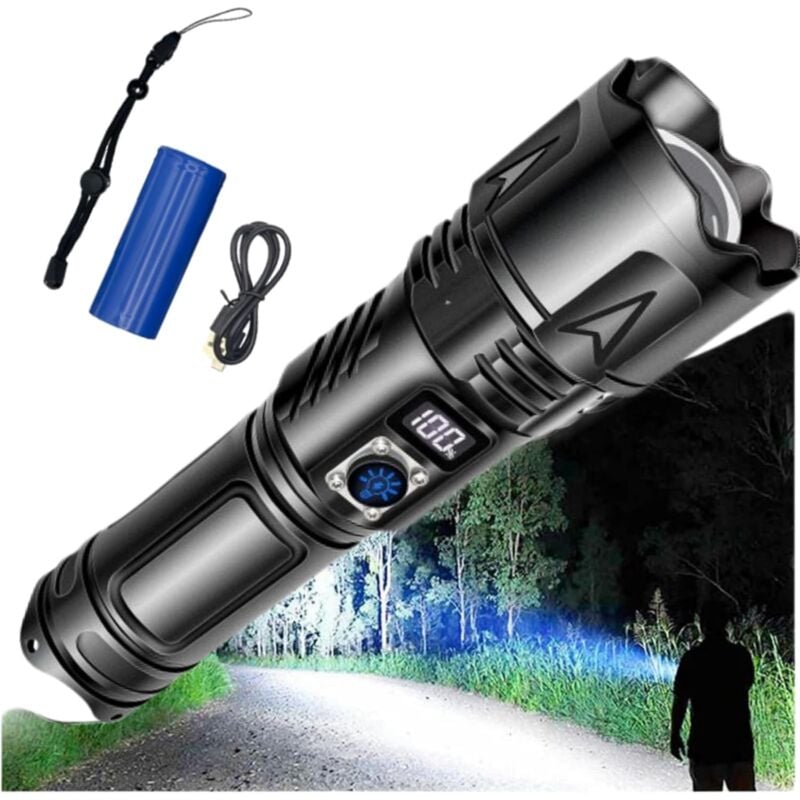 foto del prodotto torcia led ricaricabile usb c da 100000 lumen, torce tattiche impermeabili ip65, per attivit di campeggio e di emergenza all aperto