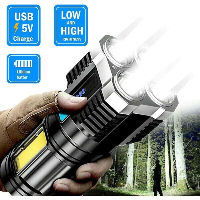 foto del prodotto torcia led super luminosa da 10000000lm torcia usb ricaricabile tattica a luce calda argento 