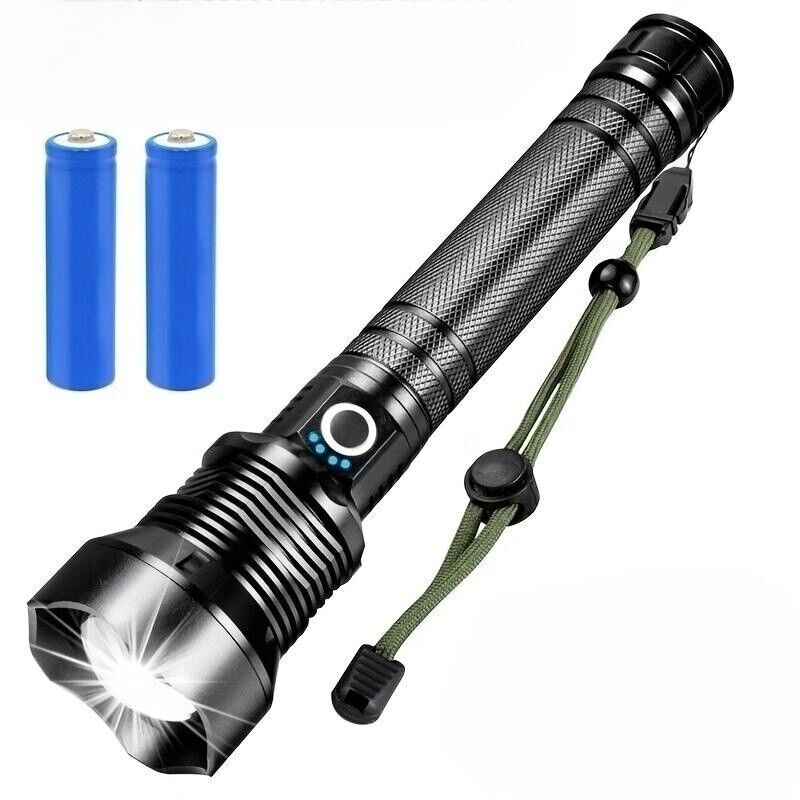 foto del prodotto torcia led ultra luminosa, torcia ricaricabile, 90.000 lumen, xhp70, regolabile, zoomabile, impermeabile, torcia usb batteria inclusa 