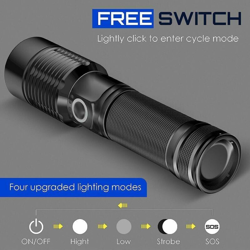 foto del prodotto torcia led ultra potente torcia ricaricabile 3000 lumen s6000 tactical light, torcia led ricaricabile tramite usb, 4 modalit torcia torcia