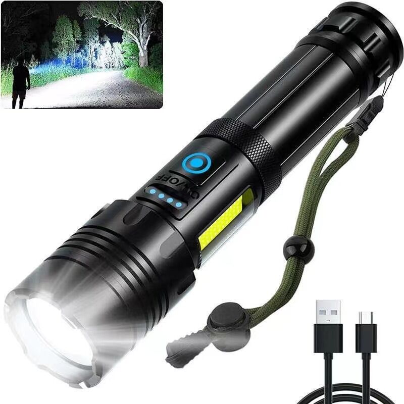 foto del prodotto torcia led ultra potente, torcia ricaricabile, potente torcia tattica militare, impermeabile ipx6, 7 modalità di illuminazione per campeggio, escursionismo ed emergenze