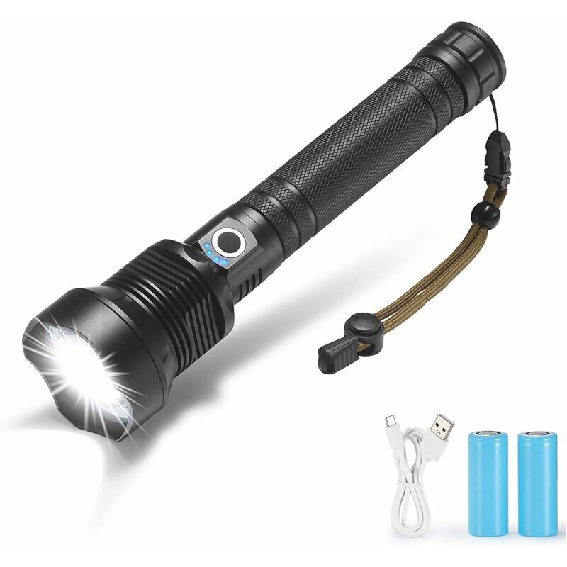 foto del prodotto torcia led ymyny 90000 lumen, la torcia usb pi potente 26650 xhp70 xhp50, torcia da caccia p70