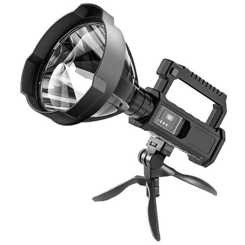 foto del prodotto torcia luce lampada raggio lungo treppiedi pesca caccia ricaricabile usb teb0604