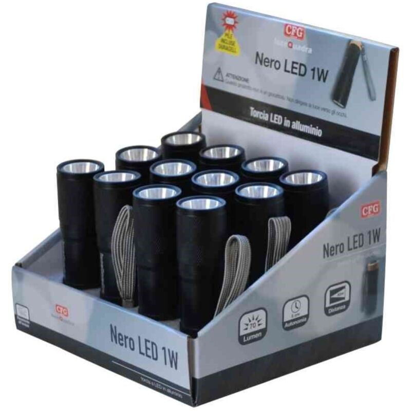 foto del prodotto torcia metallo led con 3aaa duracell nero led 1w cfg