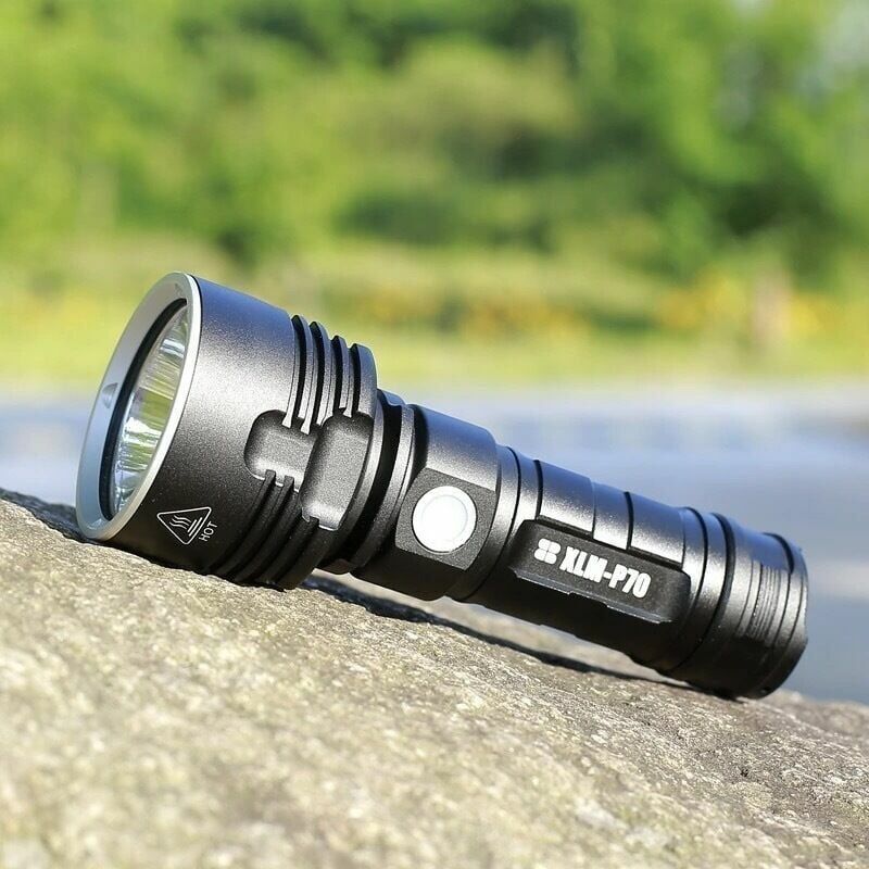 foto del prodotto torcia p70, torcia impermeabile ultra luminosa a led ad alta potenza da 30000 100000 lumen, xlm p70 50w torcia a 3 modalit pi potente batteria