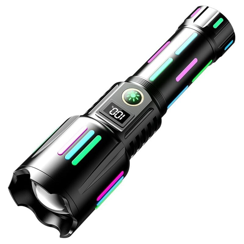 foto del prodotto torcia ricaricabile ad alta luminosit , 5 modalit , torcia led super luminosa usb c, torcia tattica resistente e di lunga durata per la sicurezza
