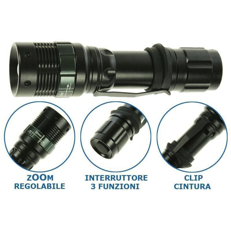 foto del prodotto torcia tattica militare cree led mod police 5000 lumen nero con attacco cintura trade shop traesio