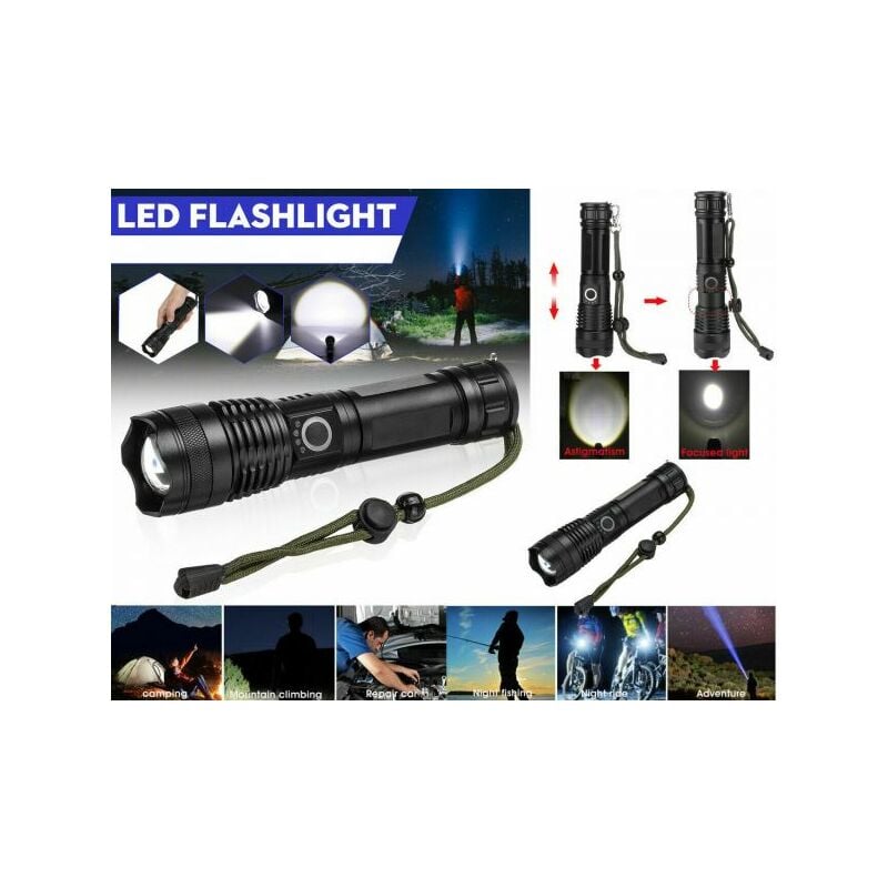 foto del prodotto torcia tattica militare led cree t6 batteria ricaricabile zoom a90 p50