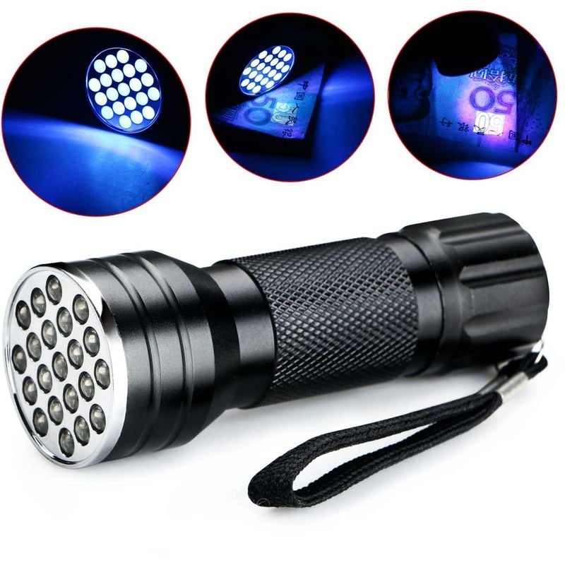 foto del prodotto torcia uv lampada di wood a 21 led portatile in allluminio