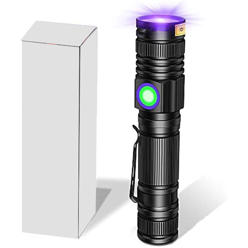 foto del prodotto torcia uv luce nera 365nm e 395nm lampada ultravioletta di wood ricaricabile, mini led portatile con clip, rilevatore di urina di gatto, banconote