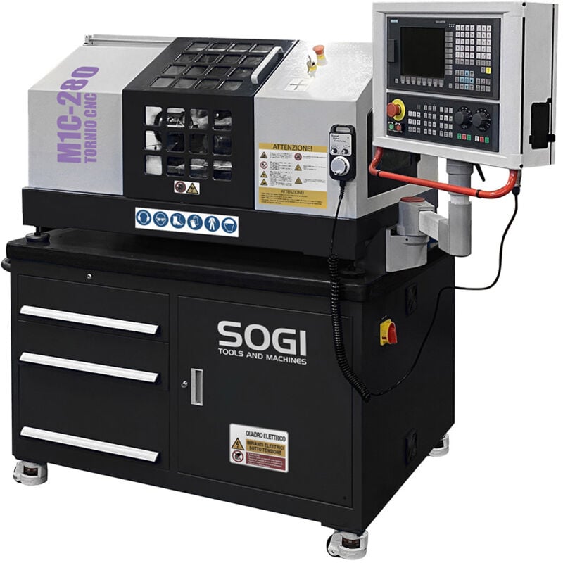foto del prodotto tornio cnc per didattica sogi m1c 280 200 x 280 mm controllo numerico siemens 808da con bancale inclinato