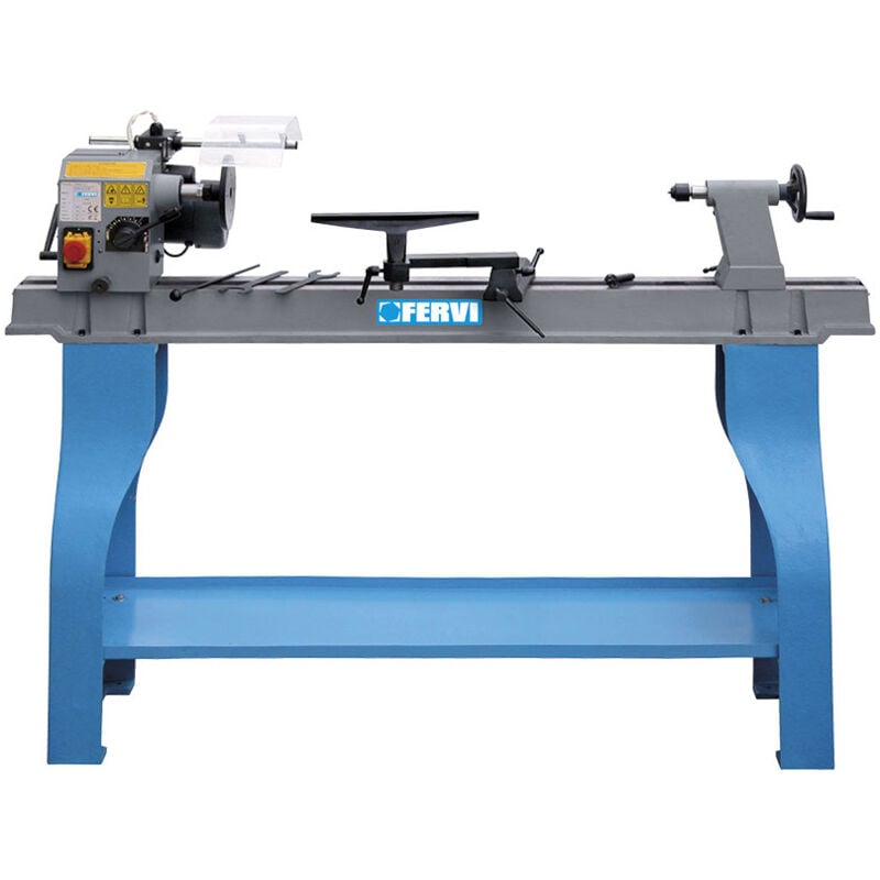 foto del prodotto tornio da legno fervi 0758 con banco testa girevole trasmissione variabile 1100 mm