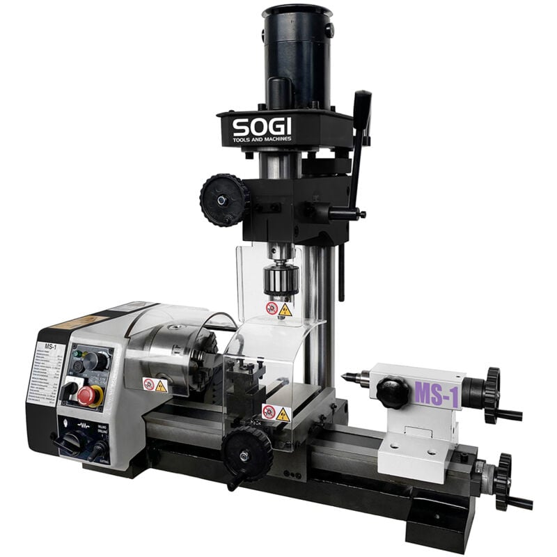 foto del prodotto tornio-fresatrice combinato sogi ms-1 da banco - motori monofase da 150 w - pb 11 mm - capacità foratura 10 mm