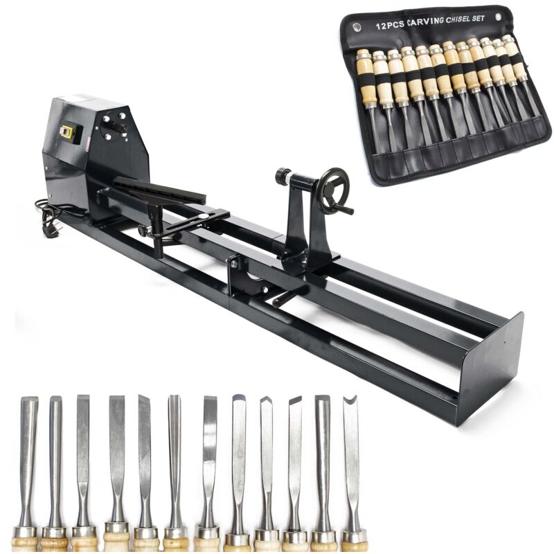foto del prodotto tornio per legno da 350 watt e scalpelli sgorbie 12 utensili per intaglio