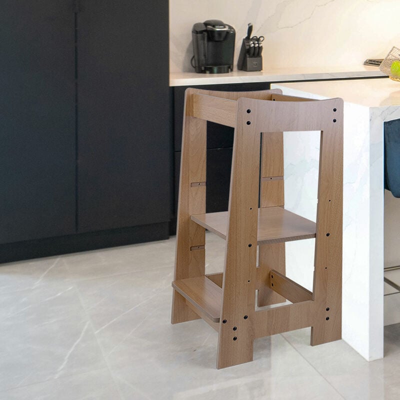 foto del prodotto torre didattica aiuto in cucina per bambini sgabello in legno per bambini sgabello a 3 livelli regolabile in altezza, facile da pulire, stabile,