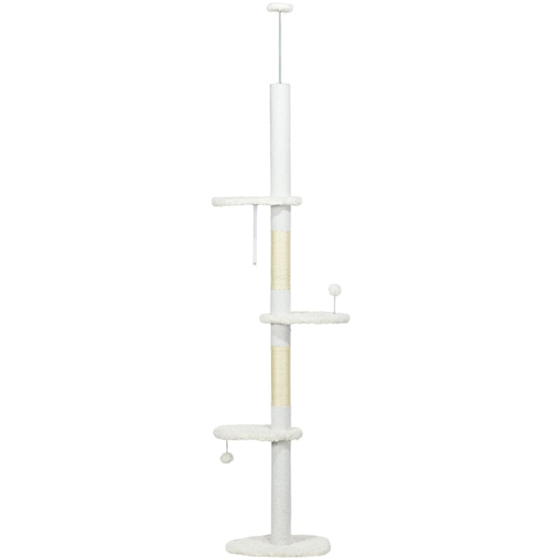 foto del prodotto torre per gatti a soffitto con altezza regolabile 48x32x225 255cm bianco pawhut