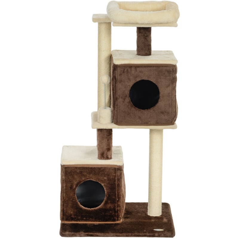 foto del prodotto torre per gatti con 2 casette e lettino in legno multicolore pawhut