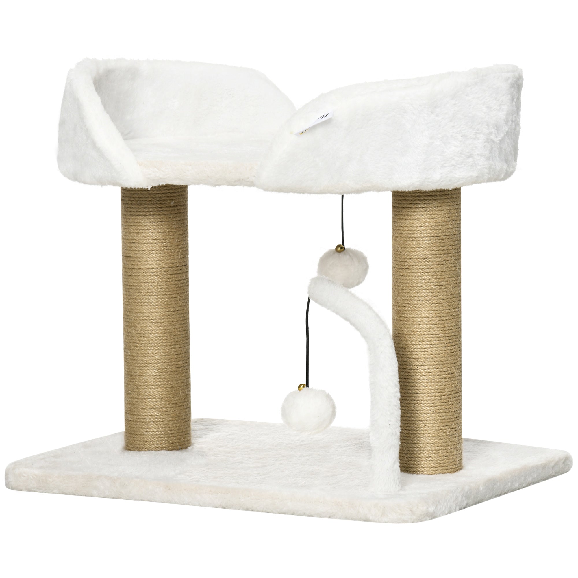 foto del prodotto torre per gatti max 5 kg con tiragraffi e palline 48x38x42 cm in poliestere e juta giallo e bianco