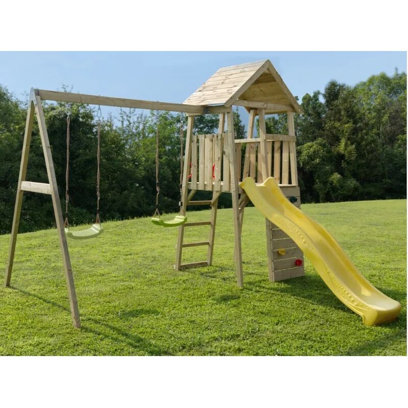 foto del prodotto torretta kikka altalena doppia bambini pino impregnato scivolo 130x110cm losa